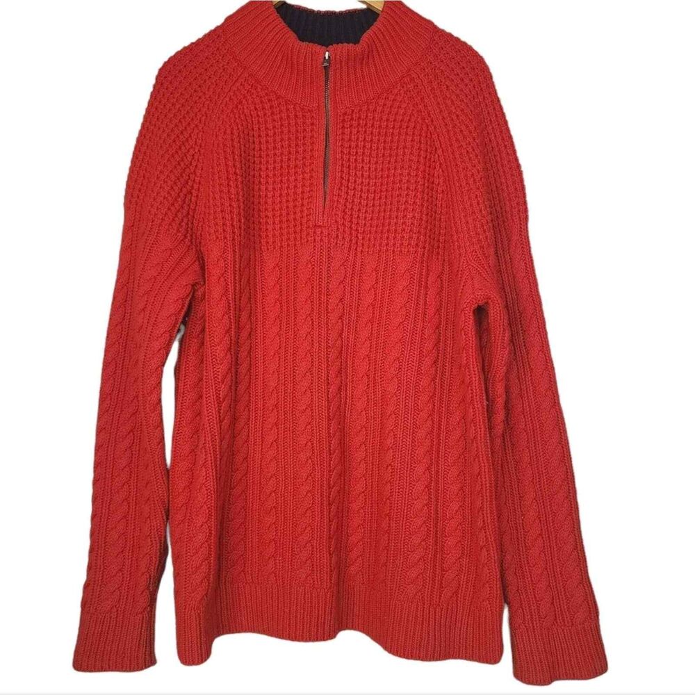 Brooks Brothers Red Fleece Cable Knit Merino Wool Blend 1/4 Zip Sweater XL